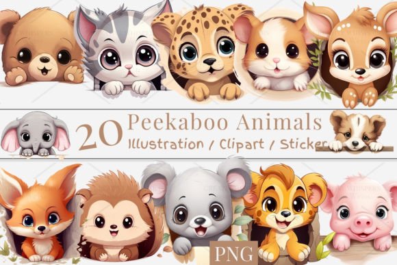Download 20 Cute Peekaboo Animal Clipart, 1S-3 - Peekaboo Collection