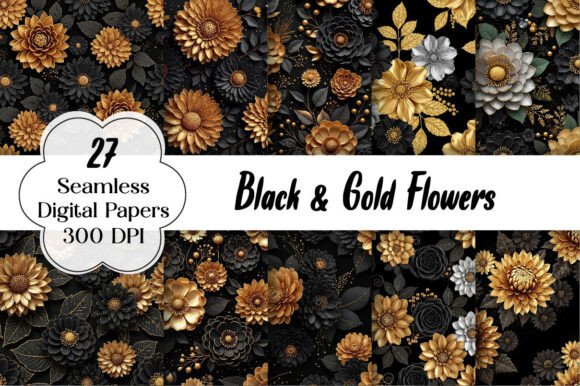 Download Black &amp; Gold Flowers Seamless Papers - Premium Resources