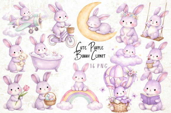 Download Cute Purple Bunny Clipart Bundle - Purple Collection
