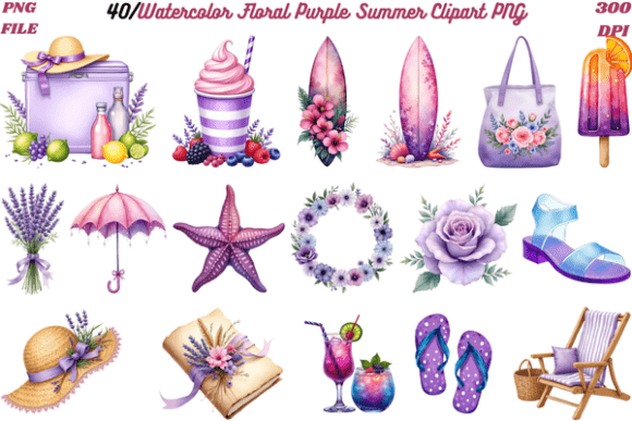 Download Watercolor Floral Purple Summer Clipart - Purple Collection
