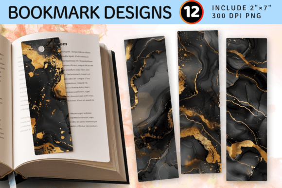Download Black &amp; Gold Alcohol Ink PNG Bookmark De - Premium Resources